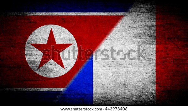 Flags of\
North Korea and France divided\
diagonally