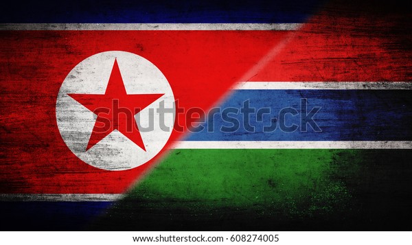 Flags of\
North Korea and Gambia divided\
diagonally