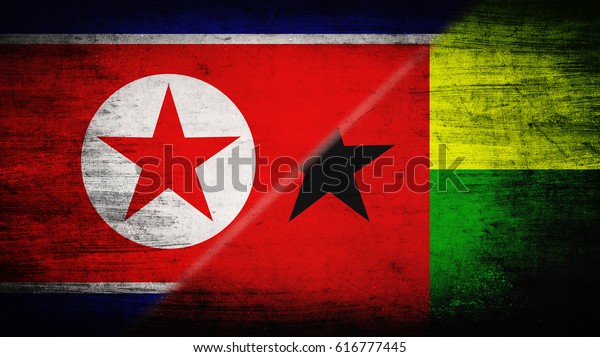 Flags\
of North Korea and Guinea Bissau divided\
diagonally