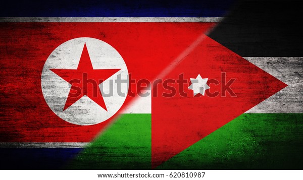 Flags of\
North Korea and Jordan divided\
diagonally