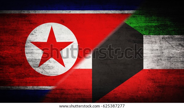 Flags of\
North Korea and Kuwait divided\
diagonally