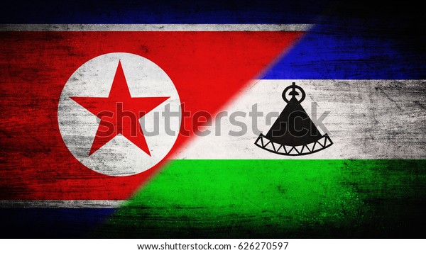 Flags of\
North Korea and Lesotho divided\
diagonally