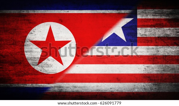 Flags of\
North Korea and Liberia divided\
diagonally
