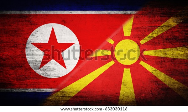 Flags of\
North Korea and Macedonia divided\
diagonally