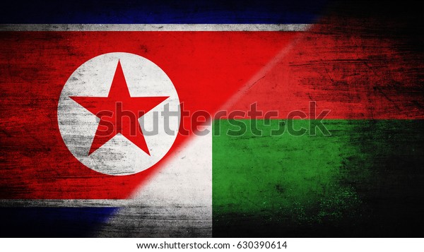 Flags of\
North Korea and Madagascar divided\
diagonally
