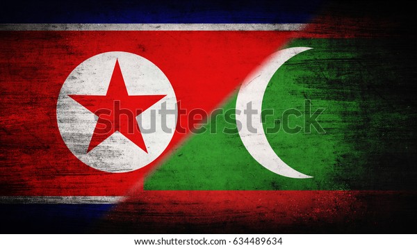 Flags of\
North Korea and Maldives divided\
diagonally