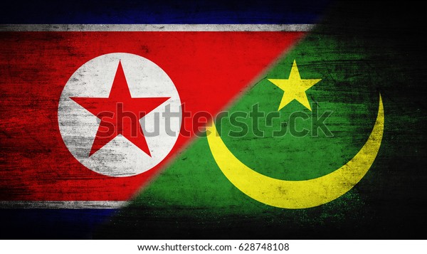 Flags of
North Korea and Mauritania divided
diagonally