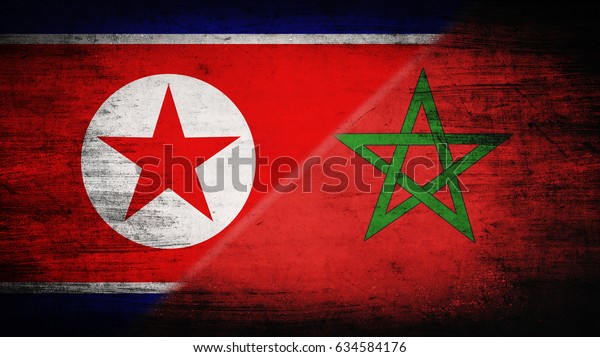 Flags of\
North Korea and Morocco divided\
diagonally