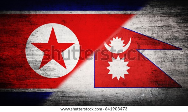 Flags of\
North Korea and Nepal divided\
diagonally