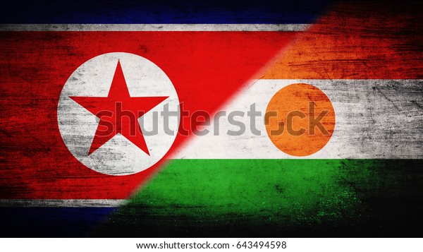 Flags of\
North Korea and Niger divided\
diagonally
