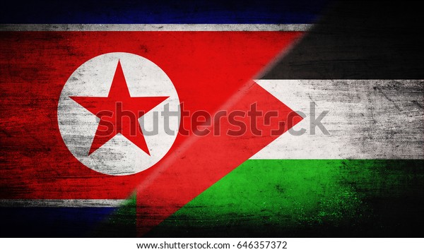 Flags of
North Korea and Palestine divided
diagonally