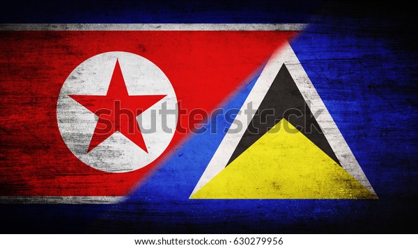 Flags\
of North Korea and Saint Lucia divided\
diagonally