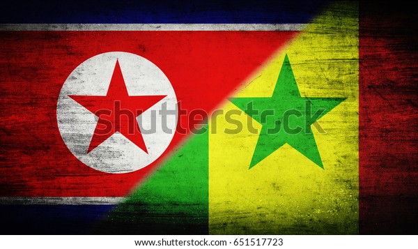 Flags of\
North Korea and Senegal divided\
diagonally