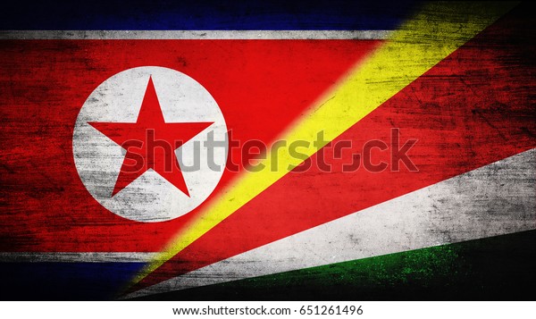 Flags of\
North Korea and Seychelles divided\
diagonally
