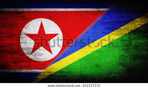 Flags of North Korea and Solomon Islands\
divided diagonally