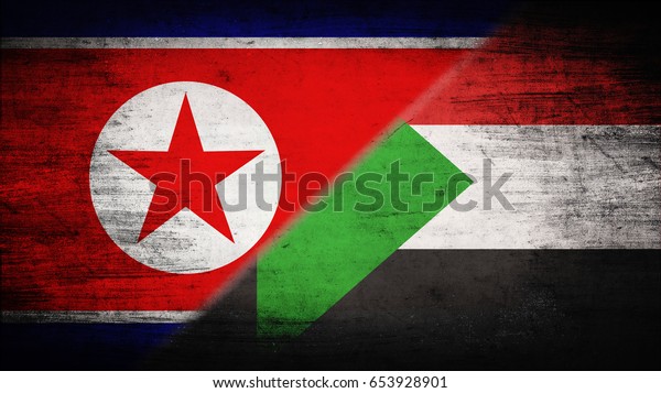 Flags of\
North Korea and Sudan divided\
diagonally