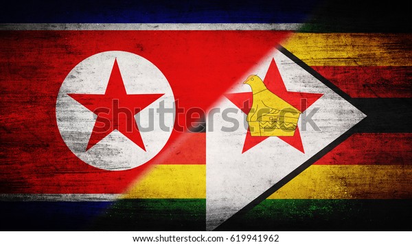 Flags of
North Korea and Zimbabwe divided
diagonally