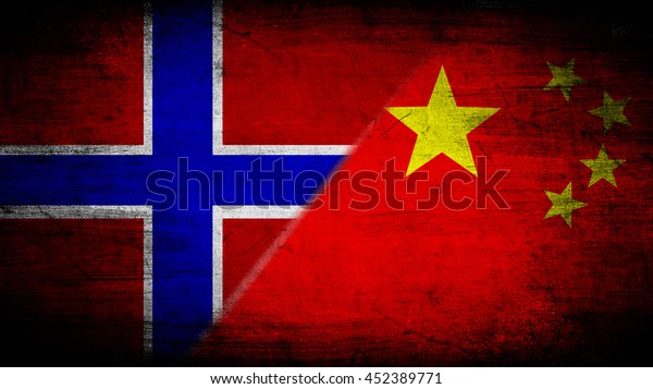 Flags of Norway\
and China divided\
diagonally