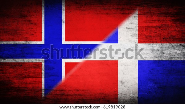Flags\
of Norway and Dominican Republic divided\
diagonally