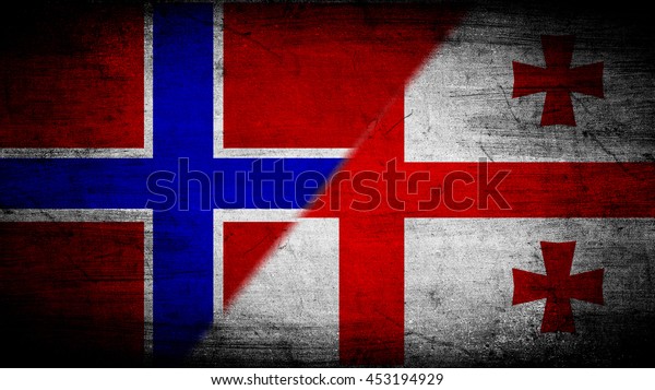 Flags of Norway\
and Georgia divided\
diagonally