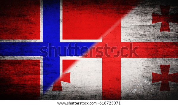 Flags of Norway\
and Georgia divided\
diagonally