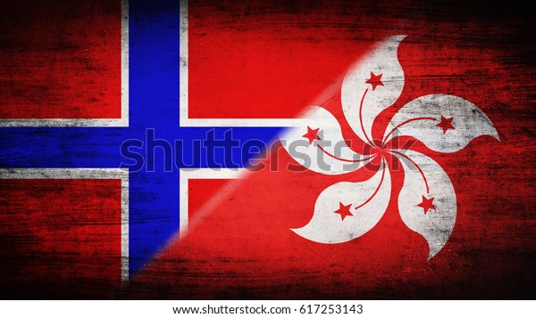 Flags of\
Norway and Hong Kong divided\
diagonally