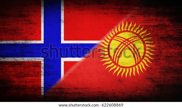 Flags of\
Norway and Kyrgyzstan divided\
diagonally
