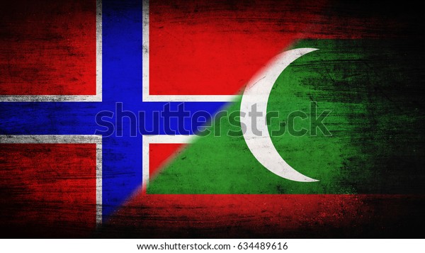 Flags of Norway\
and Maldives divided\
diagonally