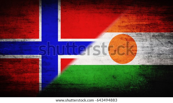 Flags of Norway\
and Niger divided\
diagonally