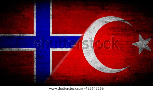 Flags of Norway\
and Turkey divided\
diagonally
