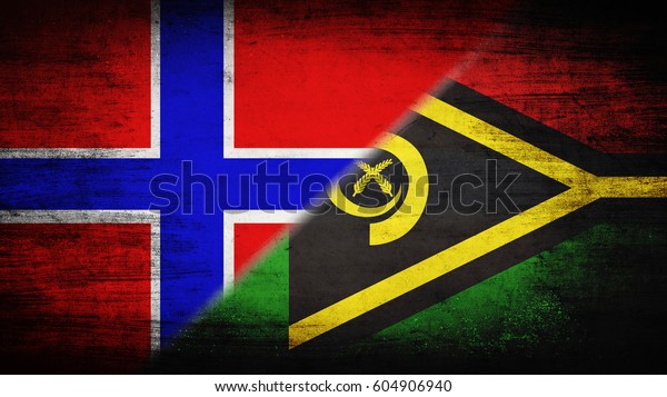 Flags of\
Norway and Vanuatu divided\
diagonally\
