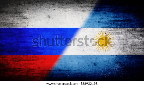 Flags of\
Russia and Argentina divided\
diagonally