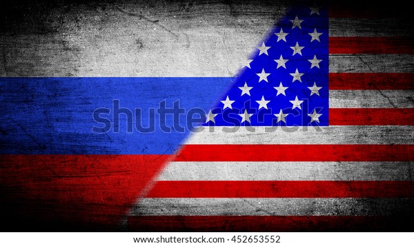 Flags of Russia and\
USA divided\
diagonally