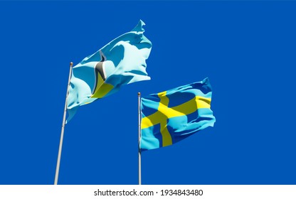 Flags Of Saint Lucia And Sweden. 3D Artwork  