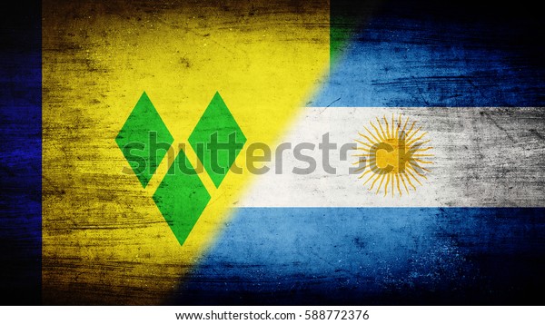 Flags of Saint Vincent and the Grenadines and\
Argentina divided\
diagonally