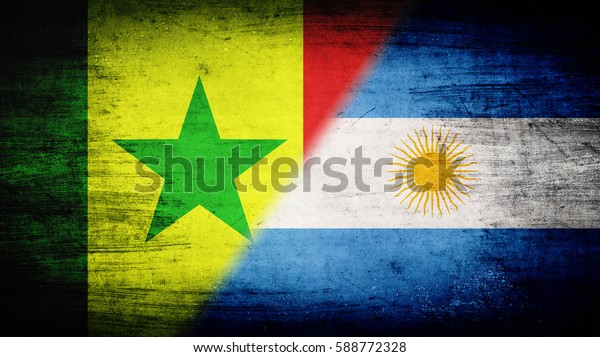 Flags of\
Senegal and Argentina divided\
diagonally