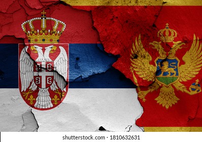 Flags Of Serbia And Montenegro Painted On Cracked Wall