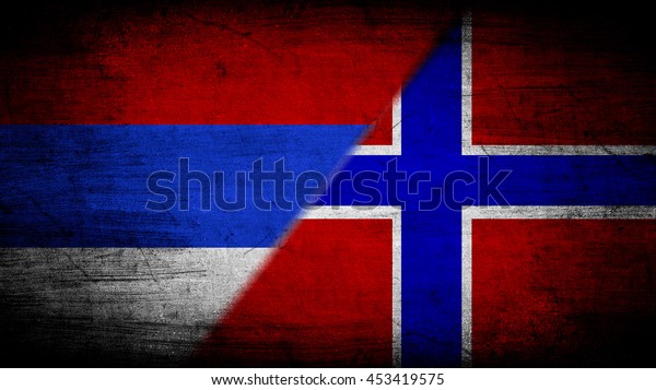 Flags of Serbia\
and Norway divided\
diagonally