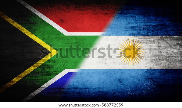 Flags of South Africa Republic and Argentina\
divided diagonally