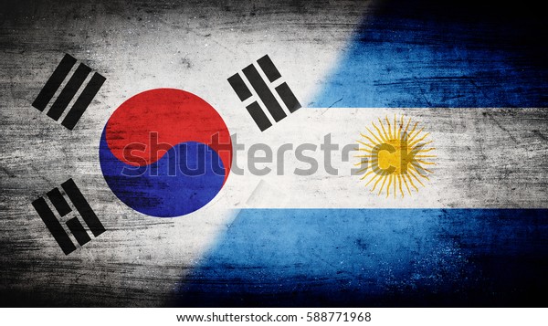 Flags of\
South Korea and Argentina divided\
diagonally