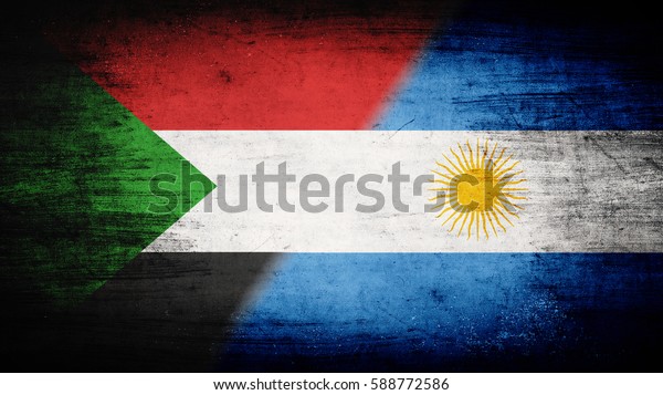 Flags of Sudan\
and Argentina divided\
diagonally