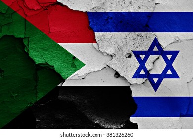 Flags Of Sudan And Israel Painted On Cracked Wall