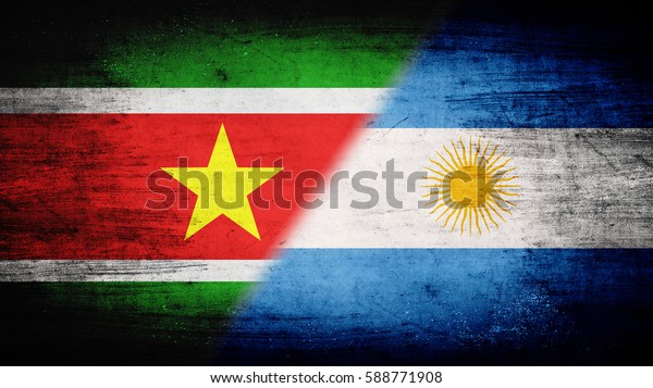 Flags of\
Suriname and Argentina divided\
diagonally