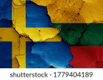 flags of Sweden and Lithuania painted on cracked wall