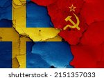 flags of Sweden and Soviet Union painted on cracked wall