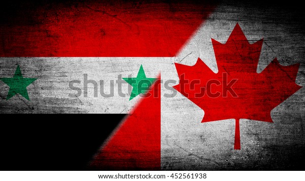 Flags of Syria and\
Canada divided\
diagonally