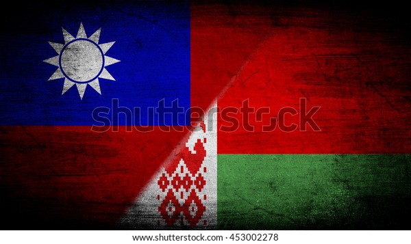 Flags of Taiwan
and Belarus divided
diagonally