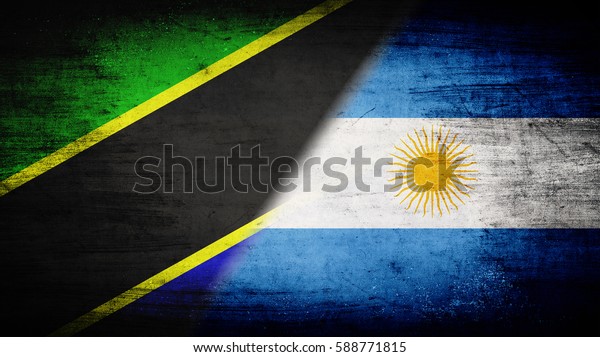 Flags of\
Tanzania and Argentina divided\
diagonally