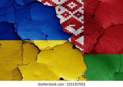 Flags Of Ukraine And Belarus Painted On Cracked Wall