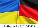 Flags of Ukraine and Germany. German flag. Blue and yellow flag. Black red yellow. State symbols. Sovereign state. Independent Ukraine. 3D illustration.